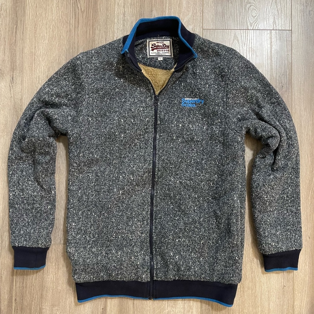 Superdry Vintage Scuba Black Label SIZE L fleece sweater jacket - Picture 1 of 8